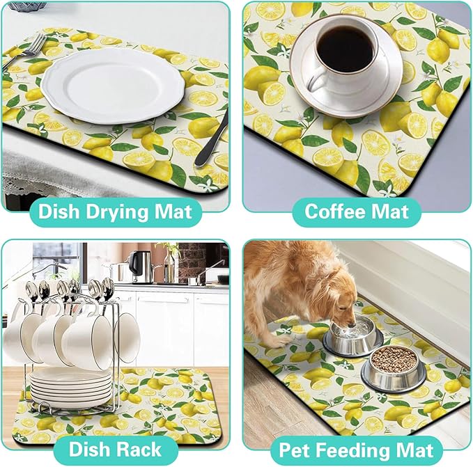 Dish Drying Mat for Kitchen Counter Matt, 2PCS 19"x12" Dish Drainer Mat & 24"x5.5" Sink Splash Guard, Super Absorbent Non-slip Rubber Backed