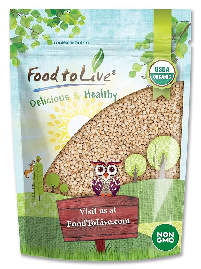 Food to Live Gluten Free Organic Whole Grain Sorghum, 3 Pounds – Non-GMO White Groats. Raw Milo Seeds. Vegan, Bulk Broom-corn. Durra is Great for Making Flour and Popped Jowar Dhani. Made in USA