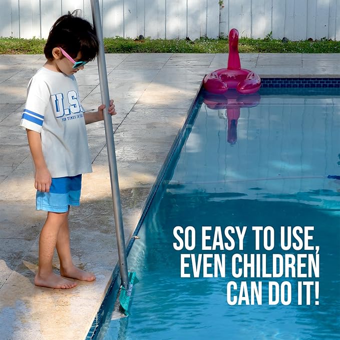SweepEase® Swimming Pool Brush, 18" Pro Series Pool Brush, Durable Poly Bristles, Sticks to Walls and Floor Guaranteed, Green, Patented Design