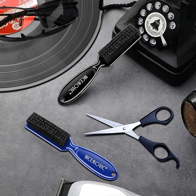 NICEMOVIC 10 Pcs Barber Clipper Cleaning Brush, Barber Accessories Supplies, Blade Trimmer Cleaning Mini Brush Bulk Set Duster Manicure Nylon Brush Hair Styling Tool (Black&Blue)