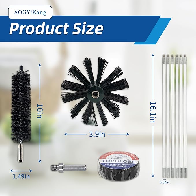 21FT Chimney Brush Kit, Multi-Purpose Dryer Vent Cleaning Brush Kit with 4" Brush Head, Professional Lint Cleaning Accessories for Chimneys, Ducts, Dryers, Crevices