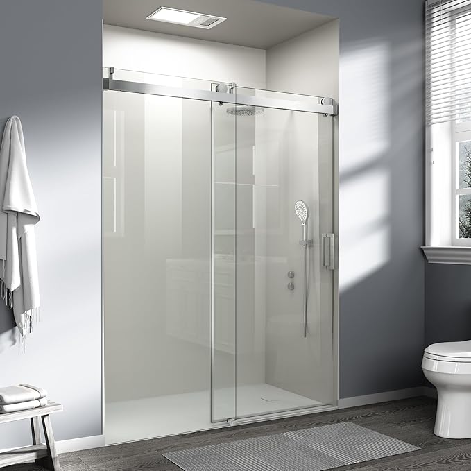 Abruzzo 76" Frameless Shower Door Single Sliding - 1/4" Tempered Glass Soft Close, Chrome, Adjustable 56-60" Width