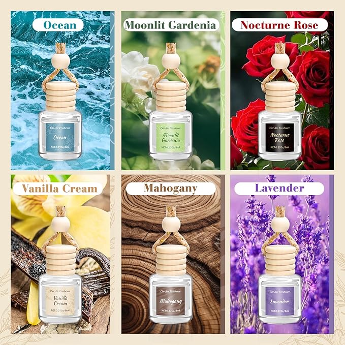 6 Pack Car Air Freshener - Valentines Day Gifts for Her, Hanging Air Freshener Essential Oil Diffuser, Romantic Car Scents Cute Auto Decor Gifts for Women/Men