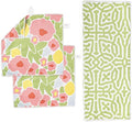 ELYN Microfiber Kitchen Dish Towel & Dish Cloth Set, Quick-Dry & Absorbent Waffle Weave Cleaning Cloths, Set of One Kitchen Towel & Two Washcloths, Paper Towels Alternative (Bold Floral & Geo)