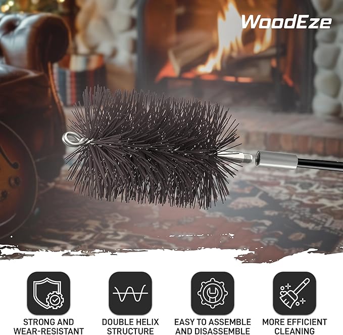8" Round Pro-Sweep Chimney Brush | Medium Duty Poly Bristles for Metal Chimney Pipes & Prefab Fireplaces | Flexible .050" Prostran Bristles | 3/8" NPT Thread | Stainless & Insulated Flue Safe