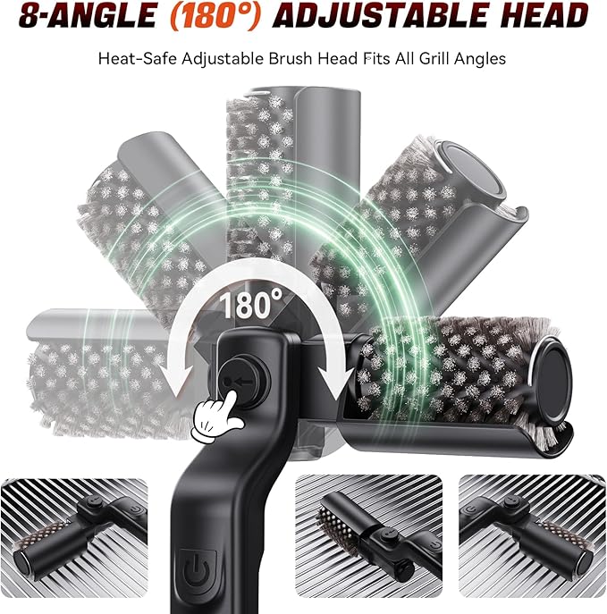 Electric Rotary Grill Brush for BBQ – 304 Stainless Steel Rotary Brush Head, Anti-Shedding Bristles, Rechargeable 3-Speed Power Control, Up to 90-Min Runtime, Outdoor Grill Cleaner Black