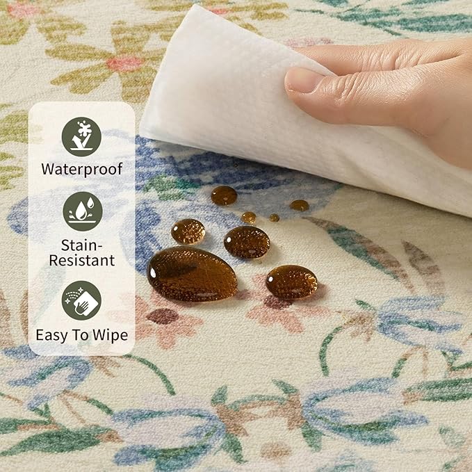 Door Mat Floral Entryway Rug, Washable Samll 2x3 Rug, Boho Green Front Door Mat, Non Slip Area Rugs, Low Pile Throw Accent Carpet for Indoor Entrance, Bathroom and Kitchen(Light Green 2x3ft)