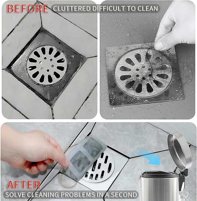 60 Pack Disposable Shower Drain Hair Catcher, 4" X 4" Disposable Drain Hair Catcher, Floor Drain Filter Stickers, Square Shower Drain Mesh Sticker, Bathroom, Laundry, Bathtub, Kitchen, Sink