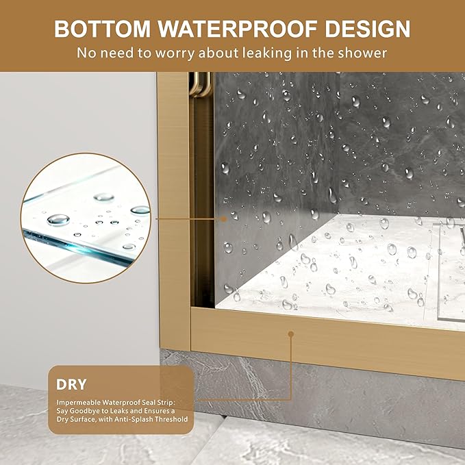 RFN 50-54" W x 76" H Framed Bypass Double Sliding Shower Door, 1/4" (6 mm) Easy-to-Clean Treated Clear Tempered SGCC Glass,Bathroom Door(Brushed Gold, 50-54" W*76" H)