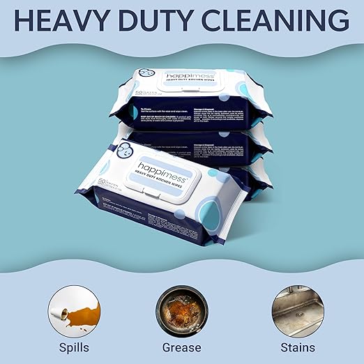happimess WPE1003A-4SET Reusable Heavy Duty Kitchen Wipes, Strong & Durable Multi-Surface Cleaning Cloths for Counters, Stovetops & Grease, Streak-Free & Unscented, 50 Count (Pack of 4), 8" x 10"