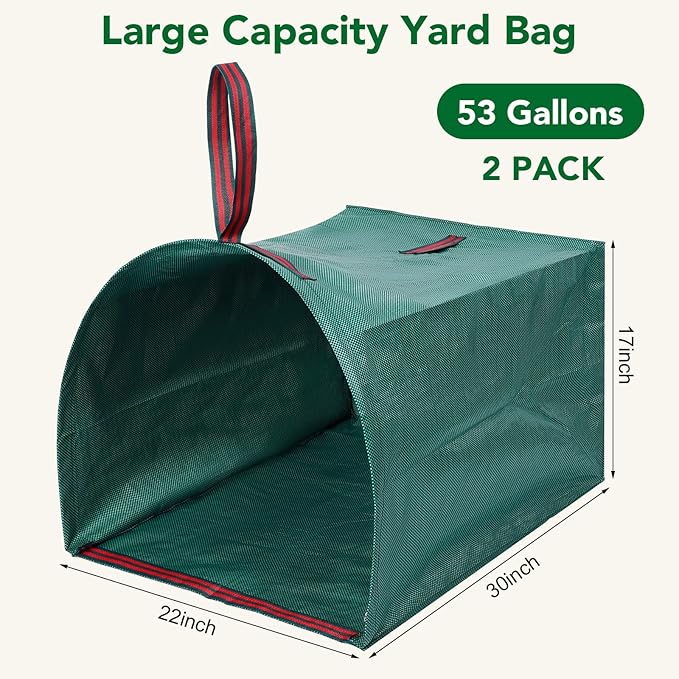 53 Gallon Leaf Collector, 2-Pack Reusable Yard Waste Bags Lawn Leaf Bags With Dustpan-Style Opening And Handle, For Leaves,Grass,Storm Debris,Construction Waste, Heavy-duty&Foldable