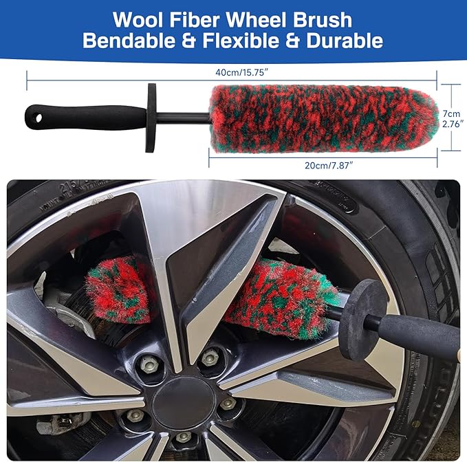 4 Pack Car Wheel and Tire Cleaner Brushes Kit Auto Motorcycle Rim Hub Ultra Soft Microfiber No Spatter Bendable Woolies Bristle Cleaning Set