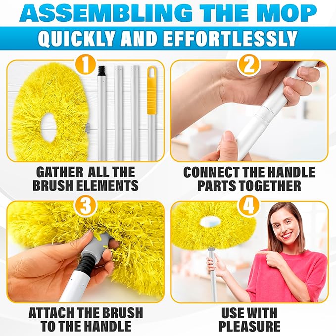 Ceiling Fan Duster Tool - Ceiling Fan Cleaner Duster or Effortless Dust Removal, Adjustable Length (up to 50 Inch Ergonomic Handle), Easy to Use and Store, Durable and Lightweight Microfiber