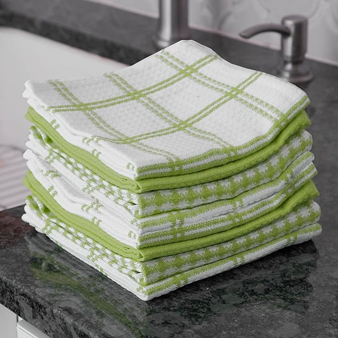T-fal Premium Waffle Dish Cloths: Highly Absorbent, Super Soft Long Lasting - 100% Cotton, 12"x13" Towel for Cleaning & Drying, (8-Pack), Green