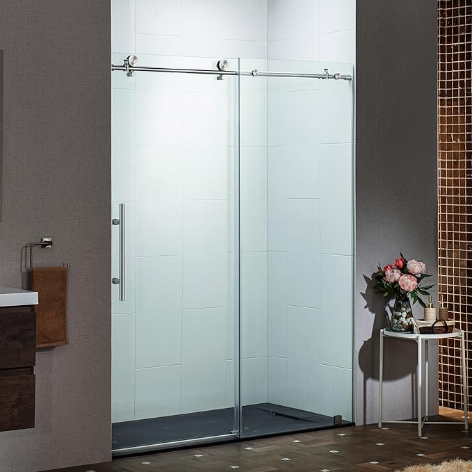 Woodbridge 57.5-60" Wx76 H Soft Close Frameless Shower Door,3/8"(10mm) Explosion-Proof Tempered Glass, Brushed Nickel Finish, BSDC6076-B