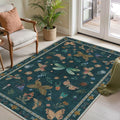 3x5 Rug for Entryway Bedroom, Green 3x5 Washable Area Rug, Floral Vintage Retro Boho Throw Rug, Non Slip & Low Pile Small Carpet for Indoor Kitchen, Bedside, Living Room, Bathroom and Dining