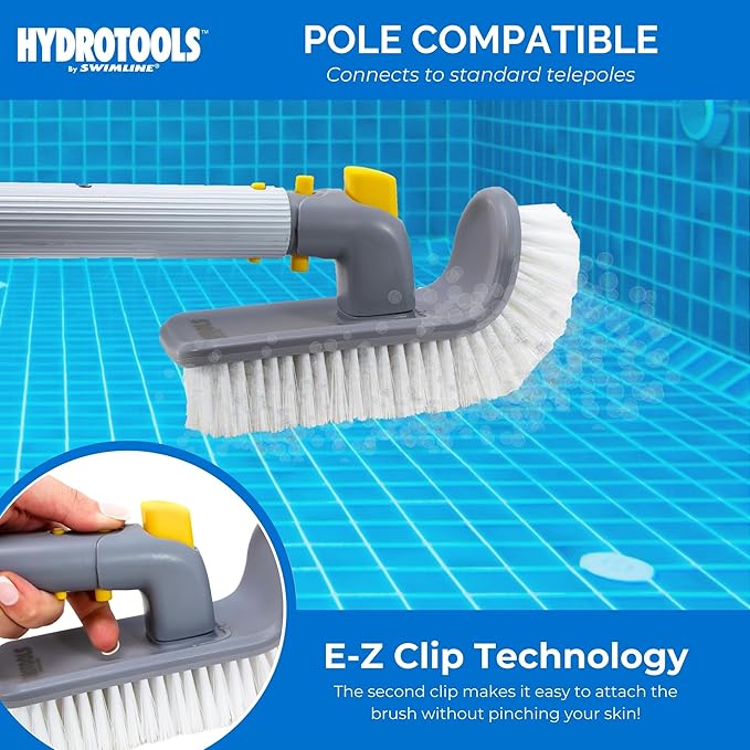 SWIMLINE HYDROTOOLS Pool Floor Wall Step Brush for Inground & Above Ground Pools | 180° Rotating Step & Corner Brush with EZ Clip for Hard-to-Reach Spots & Spa Walls