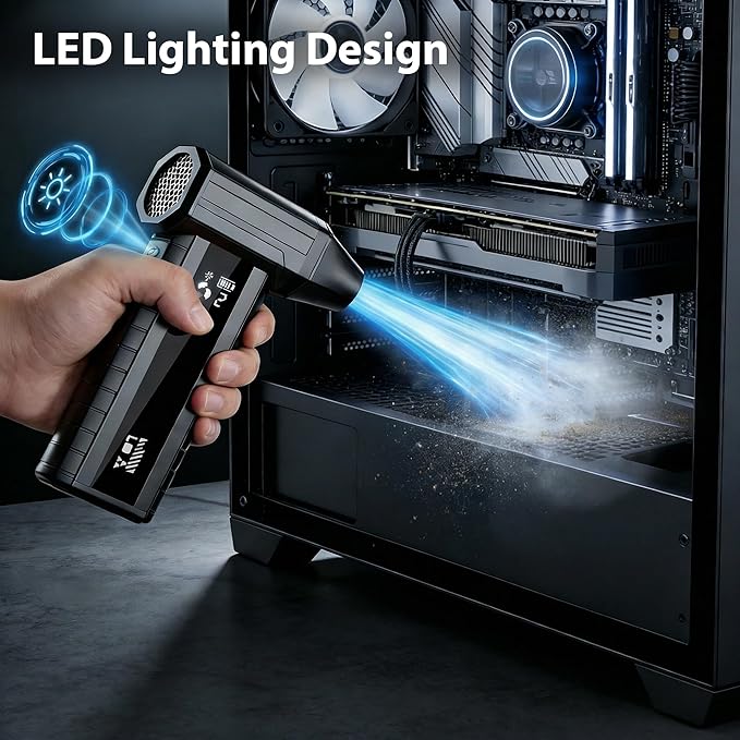 4 Pack Compressed Air Duster-110000RPM Electric Air Duster with LED Display & Light, 3-Gear Adjustable Air Blower