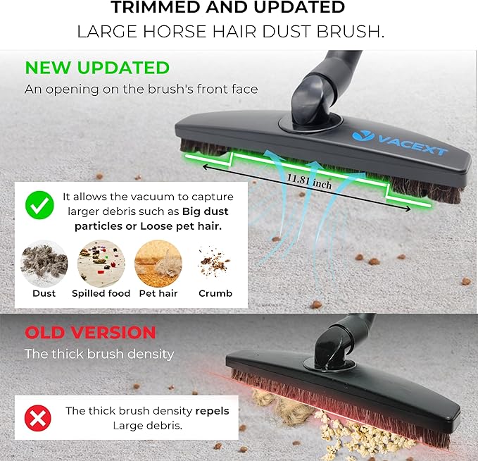 for Shop Vac Upgraded Vacuum Brush Attachment with Horse Hair Soft Bristles and Flexible Brush Head - Work on Low Carpet, Hardwood/Tiles/Hard Floors (for Shop-Vac Using 1 1/4'' & 2 1/2'' Accessories)