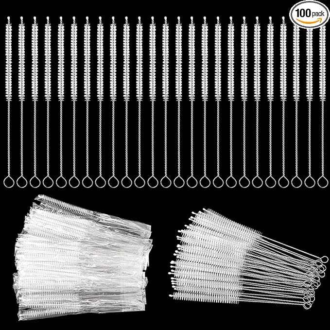 TrelaCo 100 Pcs Tracheostomy Cleaning Brushes Trach Brush Nylon Bristle Tracheostomy Brushes Pipe Tube Cleaning Brush for Supplies, 10mm