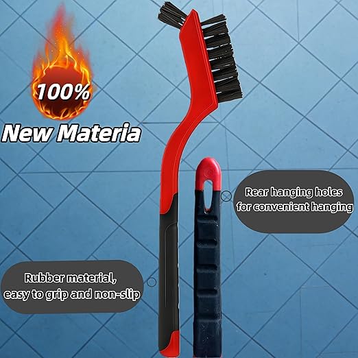 3-Piece Nylon Brush Set, Multi-Purpose Clean Stove Window Track Tile Grout Gap, Wear-Resistant U-Shape Bristles No Shedding, Easy Grip Handle, Homemakers Essential Cleaning Tool Kit