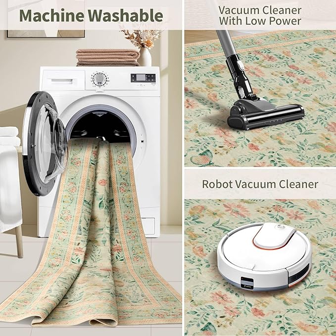 2x5 Floral Runner Rug, Washable Runners for Hallways, Green Vintage Boho Kitchen Rugs, Non Slip Hallway Runner Carpet for Indoor Hallway, Kitchen, Laundry Room and Bathroom(Mint Green 2x5ft)
