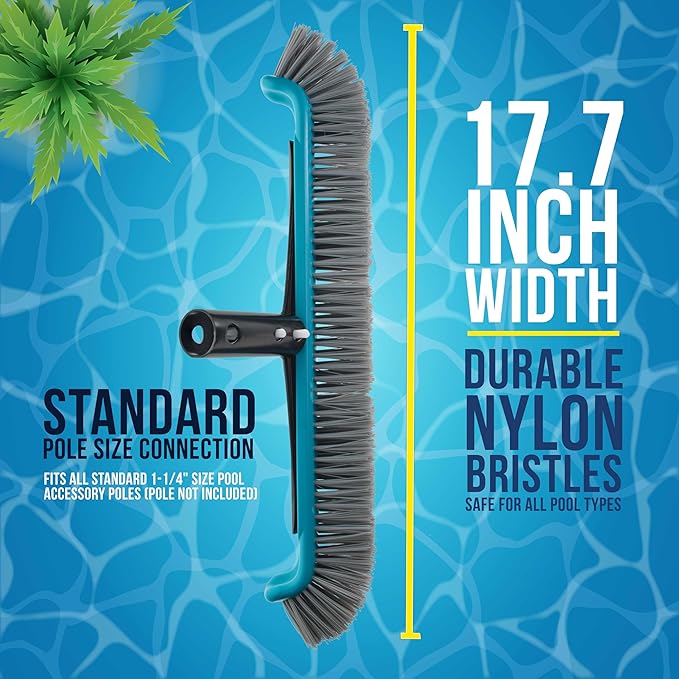 U.S. Pool Supply Pool Brush Head for Inground Pools - 17.7" Swimming Pool Brush with Pole Handle, Bristle Scrub Brushes with Curved Ends, Above Ground Cleaning Equipment Scrubber Cleaner Leaves Debris