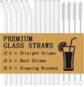 Piteno® 16-Pack Reusable Glass Straws Set, Clear Glass Drinking Straws, 8.5''x10MM, Set of 6 Straight and 6 Bent with 4 Cleaning Brushes, Perfect for Smoothies, Milkshakes, Juice, Tea