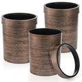 3 Pack Vintage Small Trash Can, 1.7 Gallon Plastic Round Wastebasket, Hipsteen Retro Style Garbage Can, Wood Grain Garbage Bin with Top Ring to Fix Bag for Home Kitchen Office Bathroom