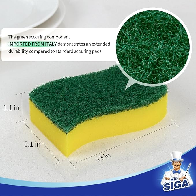 MR.SIGA Heavy Duty Scrub Sponge, Pack of 12, Size:11 x 7 x 3 cm, 4.3" x 2.8" x 1.2"