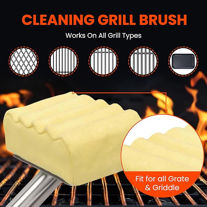 Stainless Steel Grill Brush,BrightGrill Bristle Free,Long Handler, BBQ Brush,Replaceable Head,Safe Grill Cleaner for Outdoor Grill,Gifts for Men/Dads,Grill Accessories