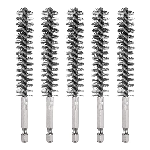 HARFINGTON 5Pcs Bore Brush Stainless Steel 15mm Dia Cleaning Twisted Wire Brush Tube Pipe Cleaner with Handle 1/4 Inch Hex Shank for Tubes, Ports, Bearings