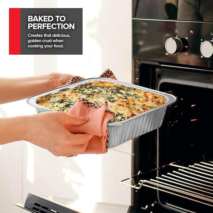 Stock Your Home Disposable Foil Pans with Lids (Set of 40) Heavy Duty Aluminum Pans with Lids (20) 9x13, (10) 8x8, (10) 1-Lb Baking Tins with Covers for Cooking, Heating, Storing, Holiday Dinner Meals