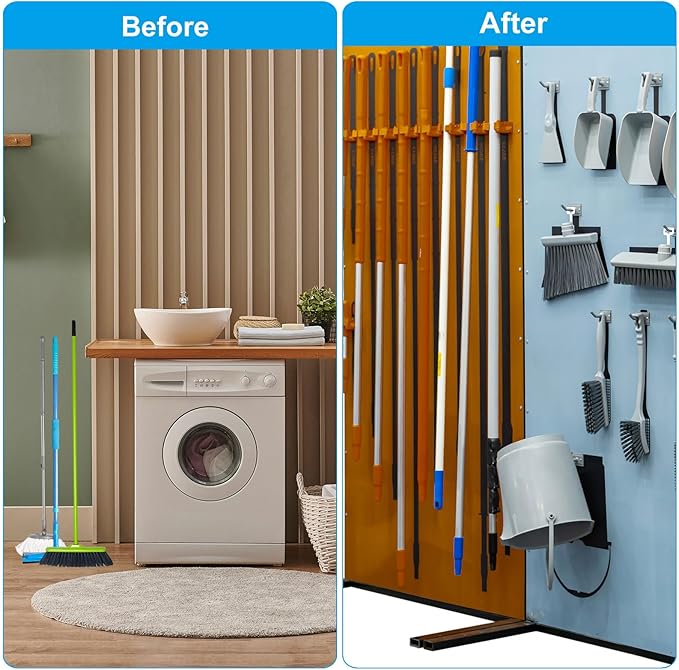 PATIKIL Broom and Mop Holder, 6 Pack Wall Mounted Stainless Steel Mop Hanger Heavy Garden Tool Organizer Rack Hanging Clips with Screws for Home Garage, Grey
