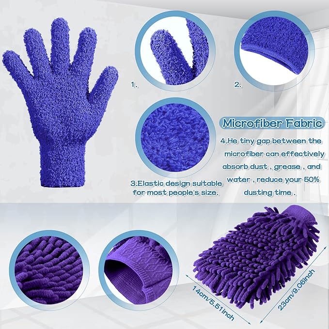 6 Pcs Microfiber Dusting Mitt Gloves for Plants Washable Dusting Gloves for House Cleaning Furniture Car Washing