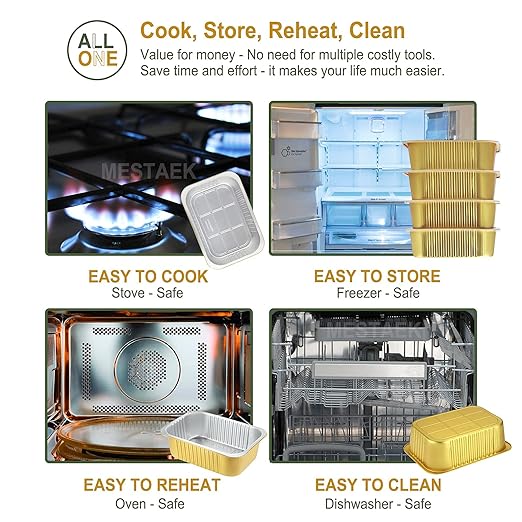 8.5" x 6.5" Heavy-Duty Aluminum Foil Pans with Lids, 47oz, 5 Pack – Extra-Thick Disposable Foil Containers for Oven, Baking, Freezer & Food Storage