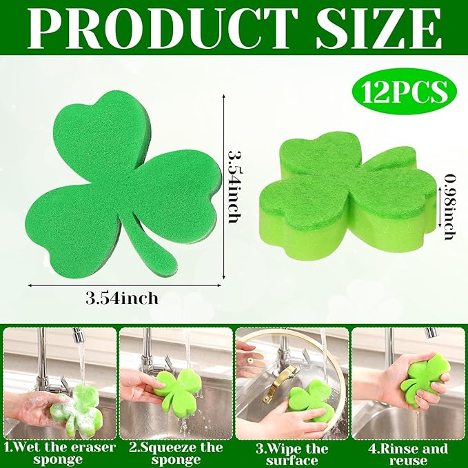 Tioncy 12 Pack St. Patrick's Day Kitchen Sponges Bulk Dual Sided Scrubber Sponges Dishwashing Kitchen Cleaning Accessories for Household Supplies