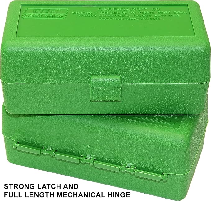 MTM 50 Round Flip-Top Rifle Ammo Box WSSM, 500 S&W (Green)