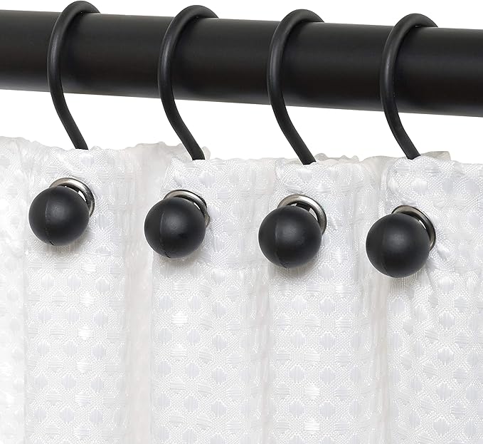 Zenna Home NeverRust Rustproof Aluminum Shower Curtain Hooks, Durable Smooth-Glide Shower Rings for Curtain, Elegant Corrosion-Resistant Shower Rings, Set of 12, Matte Black