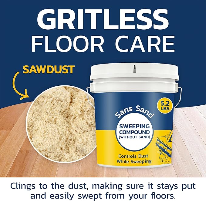 Sans Sand Gritless Sweeping Compound Without Sand – Effective Dust Control, Non Abrasive and Safe for Smooth, Finished & Polished Floors, Oil Free, Made in USA (5.2 lbs) - 4 Pack