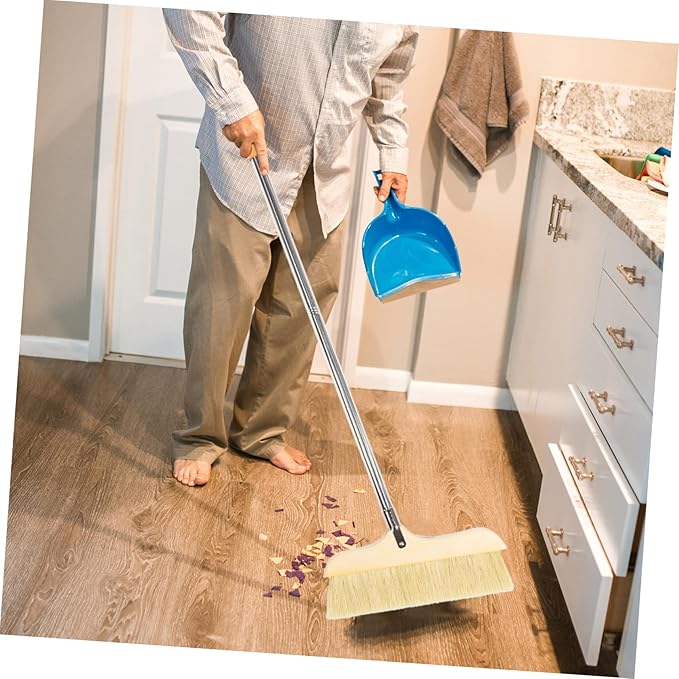 Natural Bristle Broom Soft Floor Brush Stainless Steel Pole Home Cleaning Tool