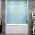 GETPRO Shower Door Double Sliding 56-60 in. W x 58 in. H Semi-Frameless Bypass Bathroom Tub Shower Glass Door,1/4 inch Clear Tempered Glass Bathtub Door Brushed Gold