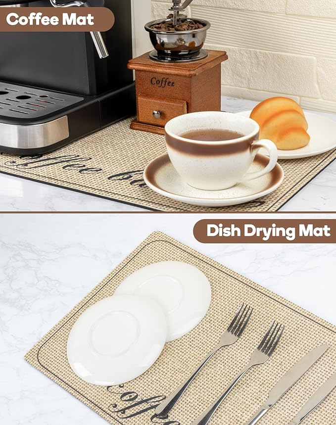 SUEH DESIGN Coffee Mat, Absorbent Dish Drying Mat 19.6 x 11.8 in Quick Dry Coffee Mat Large Drying Mats for Kitchen Counter Coffee Bar, Coffee Bar