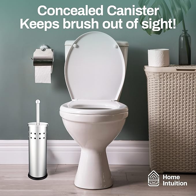 Home Intuition Polished Chrome Stainless Steel Vented Toilet Brush and Holder, 1 Pack