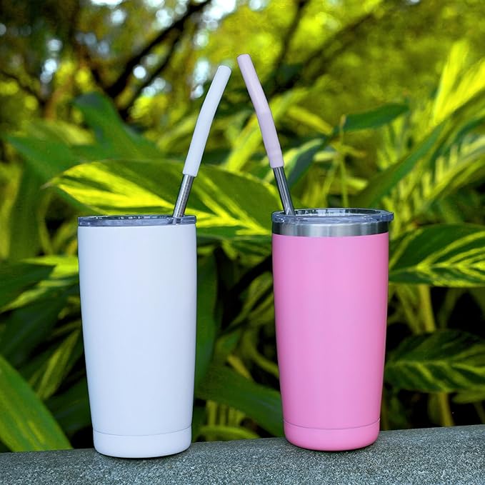 40 oz Stainless Metal Straws for 40 oz Stanley Tumbler, 6Pcs Reusable Straight Long Steel Straws with 12 Silicone Tips and 2 Straw Cleaning Brushes(3Color2, 40oz)