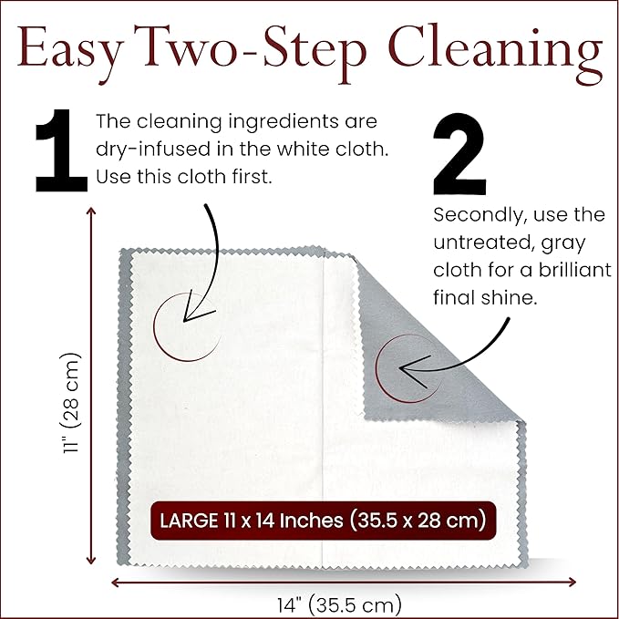 Pro Size Polishing Cleaning Cloth Made in USA for Gold, Silver, Platinum. Pure Cotton Eco Friendly Tarnish Remover Cleaner Large 11 x 14 Inch. Shines Jewelry Like New. Cleans Coins Watches Silverware