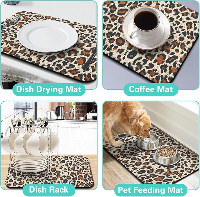 Dish Drying Mat for Kitchen Counter Matt, 2PCS 19"x12" Dish Drainer Mat & 24"x5.5" Sink Splash Guard, Super Absorbent Non-slip Rubber Backed
