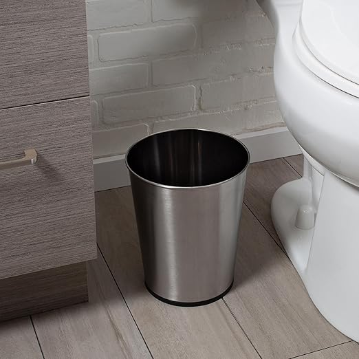 Bath Bliss 5 Liter Small Wastebasket | Round Open Top | Trash Can | Bathroom | Bedroom | Kitchen | Office | Dorm | Disposal Waste Bin | Garbage | Stainless Steel