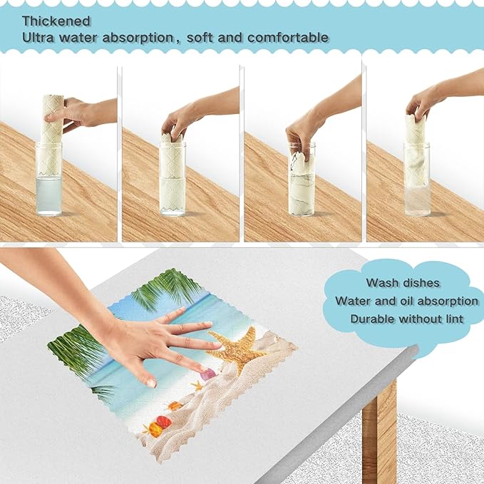 ALAZA Dish Towels Kitchen Cleaning Cloths Palm Leaf Starfish Summer Beach Dish Cloths Super Absorbent Kitchen Towels Lint Free Bar Tea Soft Towel Kitc
