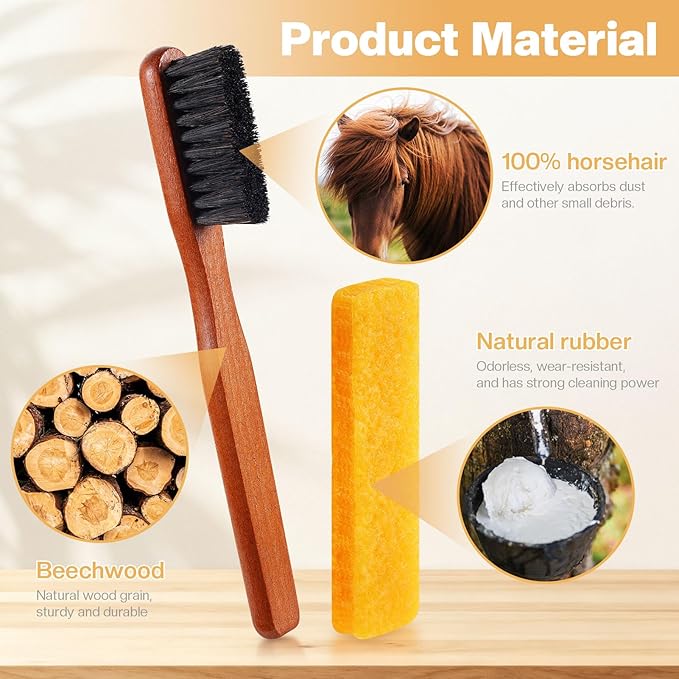 2 Pcs Suede Shoe Brush Nubuck Leather Cleaner Shoes Shine Dauber Crepe Applicators Set with Cleaning Eraser Cloth(Detailing Brush with Eraser)